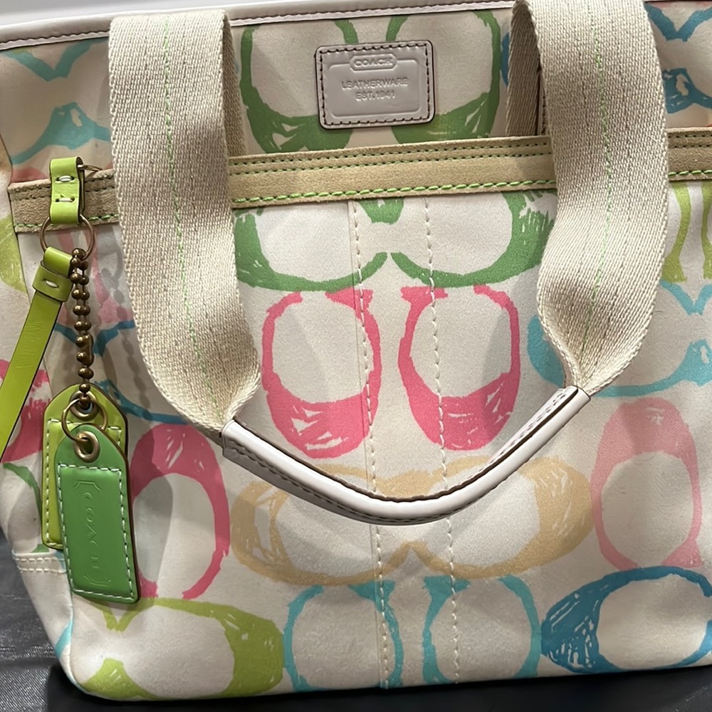 Coach Multicolor Canvas Satchel - Pastel Circle Print